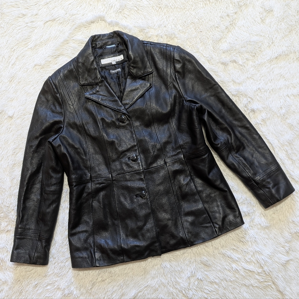 🔴LOWEST!Vintage Wilson's Leather Black Button Up Thinsulate Blazer Jacket XL